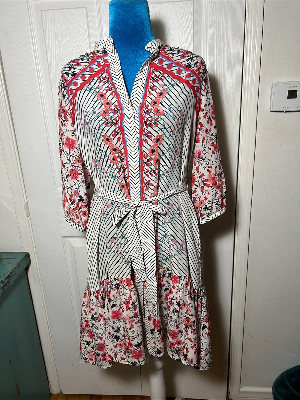 SALONI Floral Silk Belted Mini Dress Womenβs 2 Small